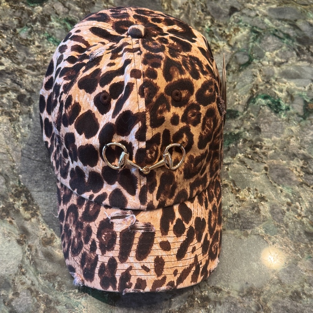Leopard Print Baseball Cap with Gold Bit Accent
